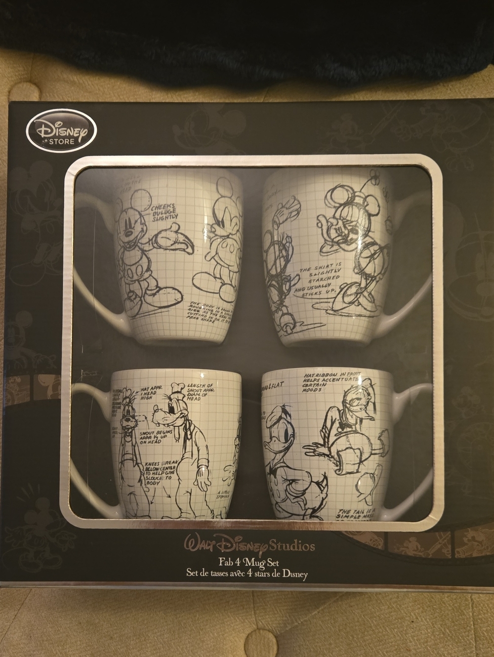 Never Opened. Walt Disney Studios Fab 4 Sketch Character Mug Set - 4 Pack